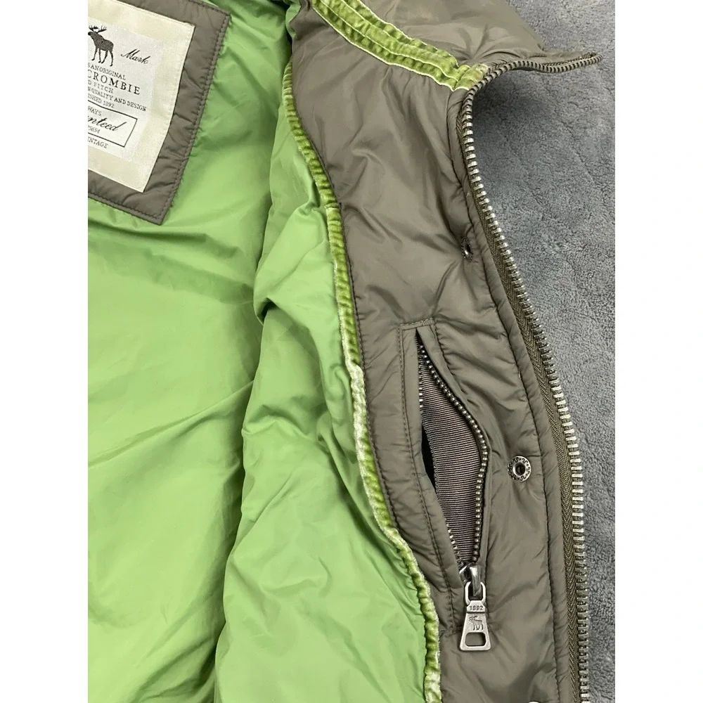 Vintage Abercrombie &‎ Fitch Down Puffer Vest Small Green Brown AS IS Zipper